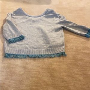 Chloe sweater with blue fringe and scoop back